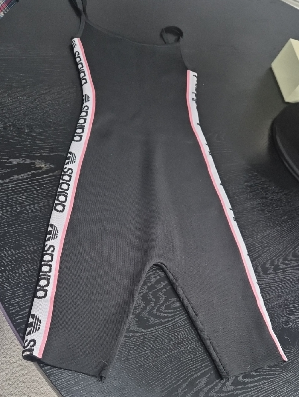 adidas Black Slim Tank Romper with Pink & White Logo Stripes